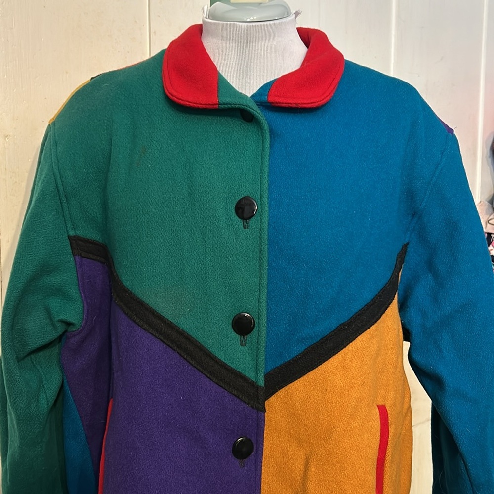 Colorblock 90s Y2K Michelle Francois Women's Jacket ZZ Coat vintage retro wool - Picture 2 of 10